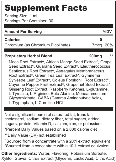 Supplement Facts for Apex Mist